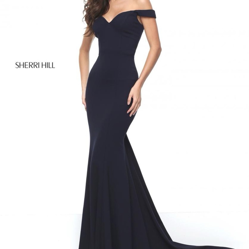 Sherri Hill Black Off-the-Shoulder Mermaid Gown #50730